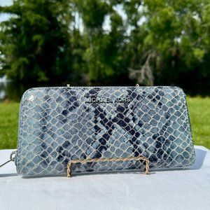 MICHAEL Michael Kors Jet Set Blue & Black Python Snake Large Zip Around Wallet